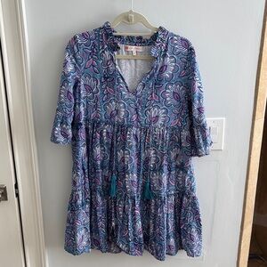 Floral V-Neck Dress in Blue and Pink